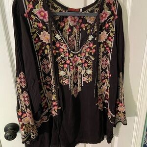 Johnny Was Black Floral Embroidered Blouse